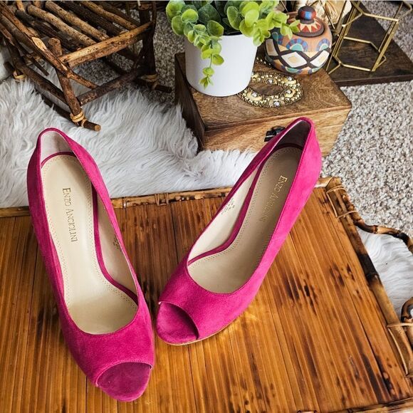 Enzo Angiolino Pink & Gold Leather Statement Pumps - Picture 7 of 15